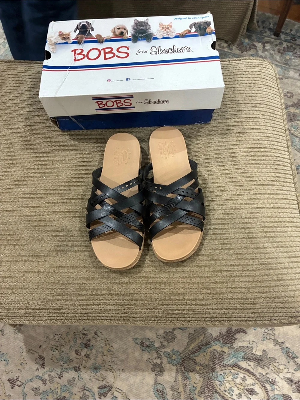BOBS from Skechers Black Woven Strap Slide Sandals
